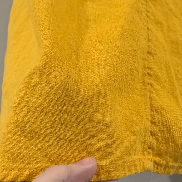 Old Navy Linen Blend Shift Dress Small Yellow Off Shoulder Ruffle Neck Mustard - Picture 5 of 9